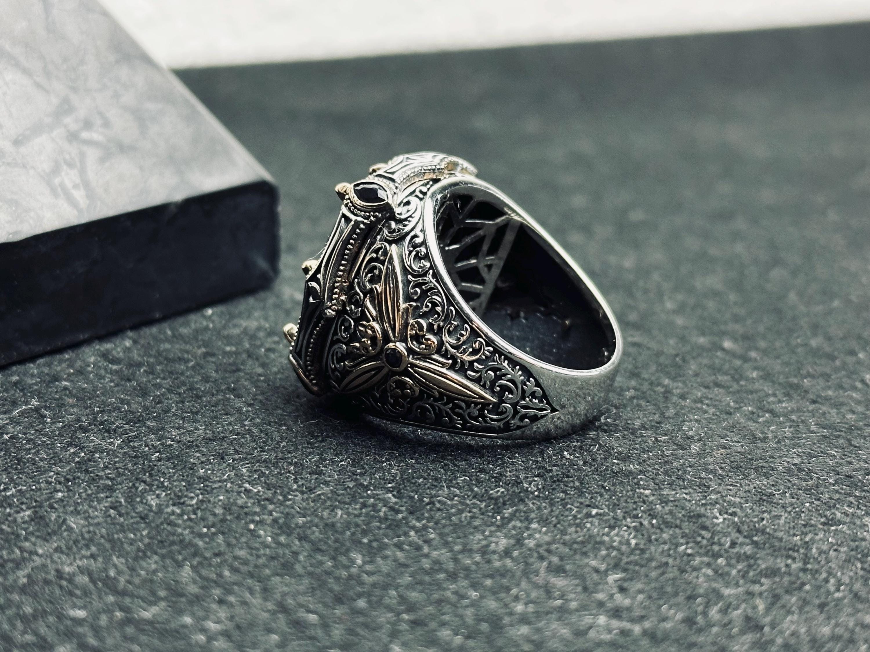 Ottoman Style Ruby Ring - Men's Sterling Silver Statement Jewelry