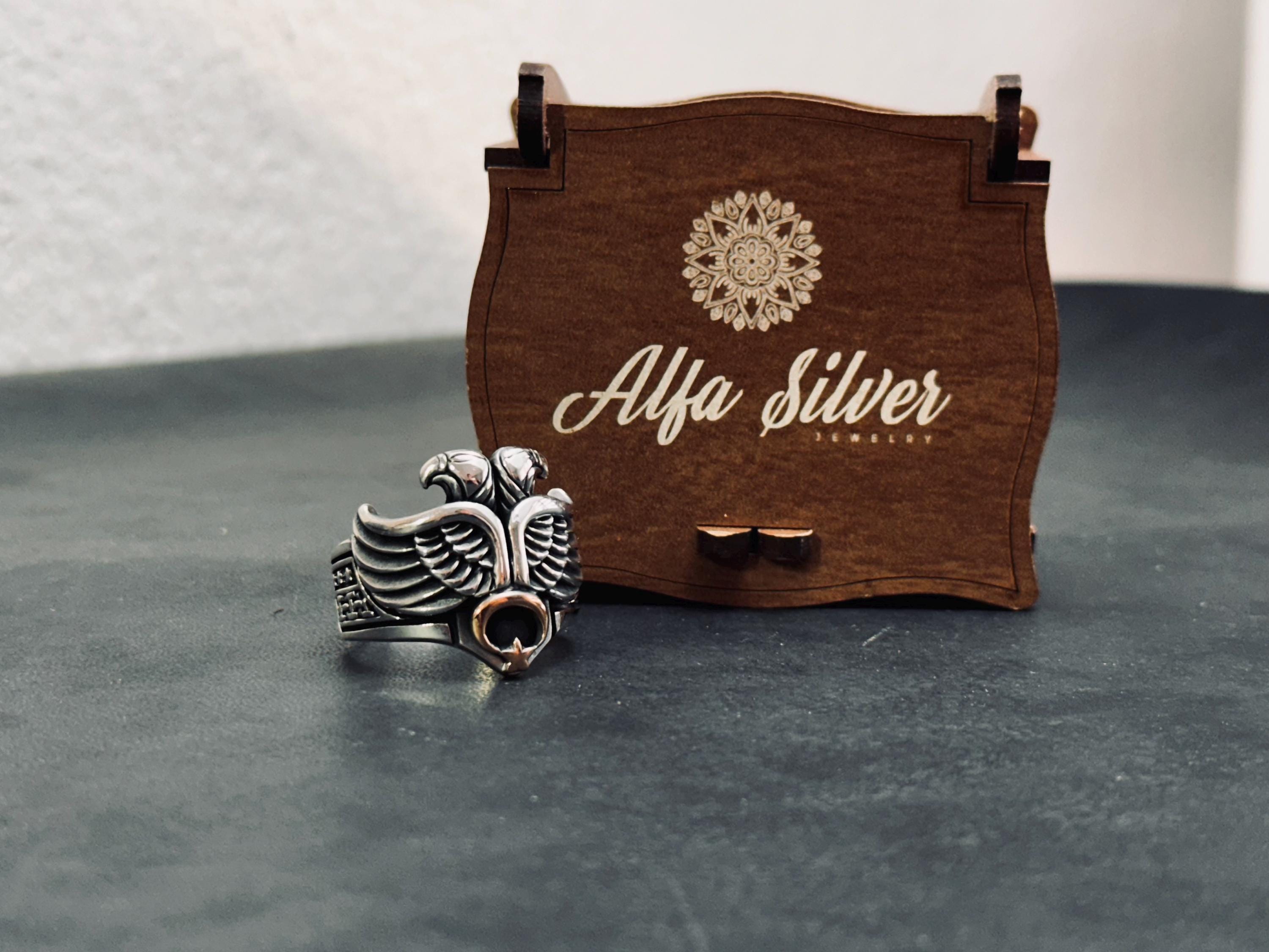 Sterling Silver Eagle Ring: Double-Headed Design - Bold Statement