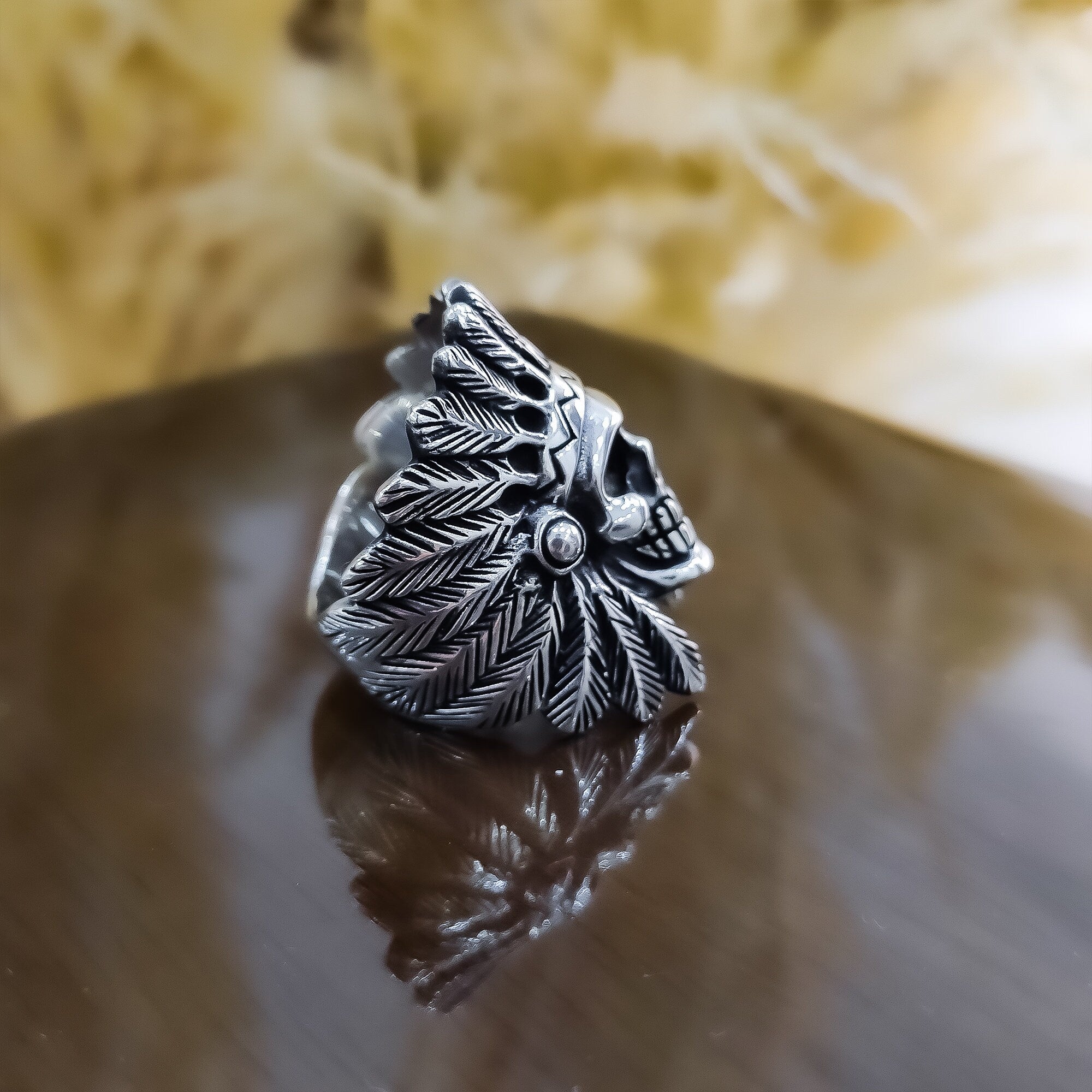 Indian Chief Skull Ring - Sterling Silver Men's Statement Jewelry