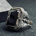 Men's Sterling Silver Ring: Black Zircon, Eagle Motif - Handmade