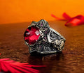 Ottoman Helmet Silver Ring, Red Zircon Accent (Men's Size)