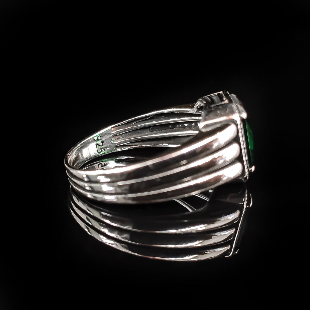 Men's Sterling Silver Ring - Red Zircon Baguette Stone