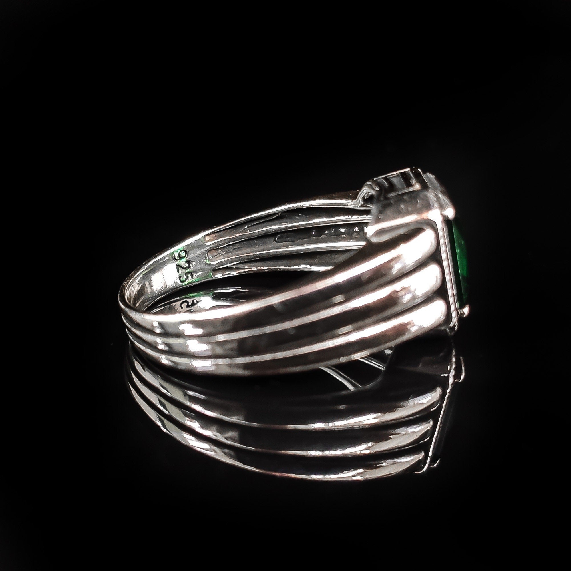 Men's Sterling Silver Ring - Red Zircon Baguette Stone