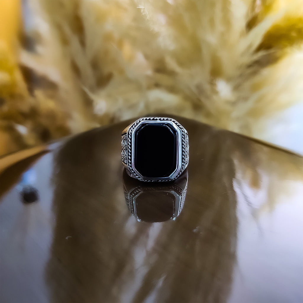 Courage Series Ring: Square Onyx Stone in Sterling Silver (Men's)