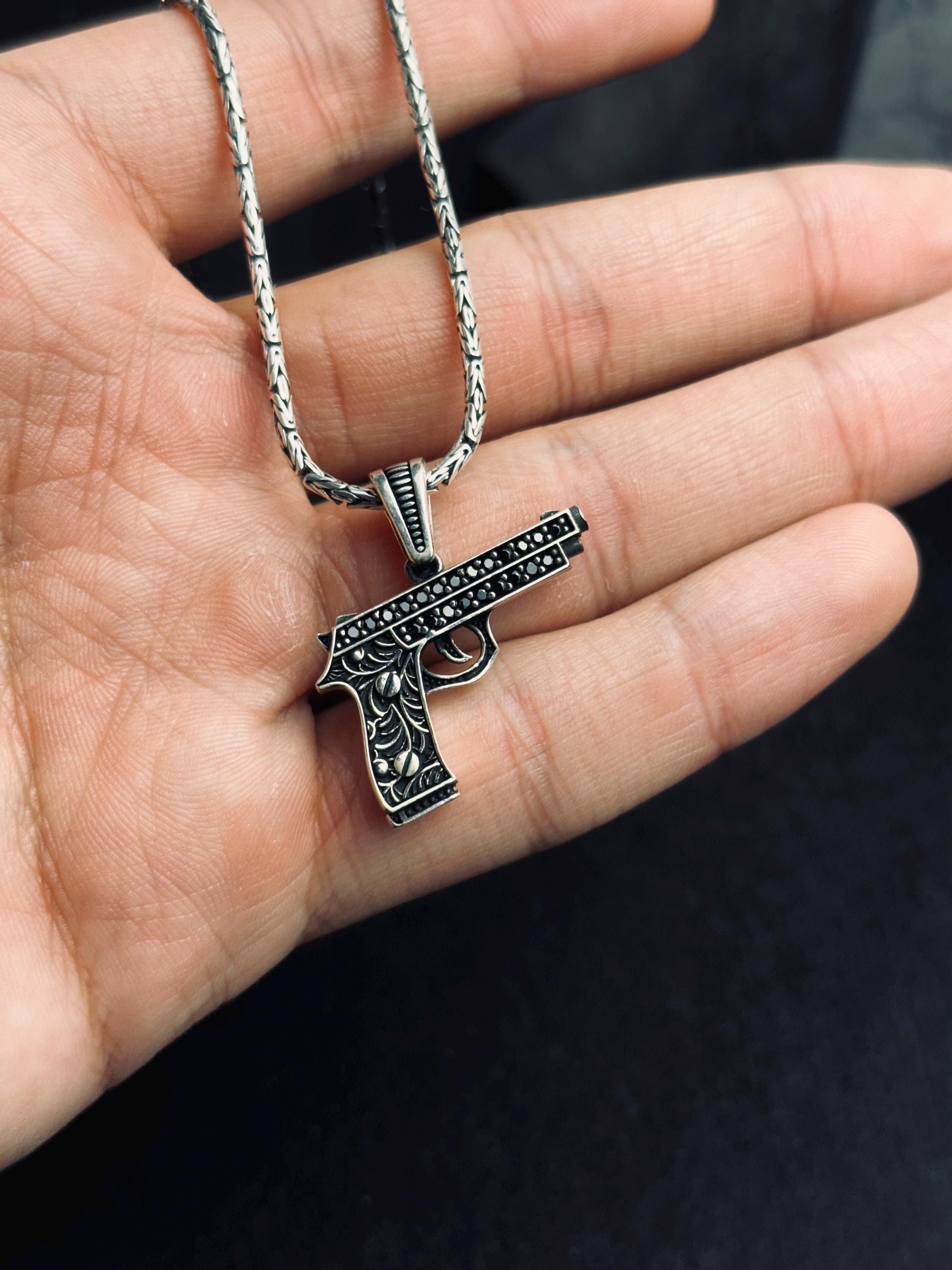 Gun Necklace Pendant: Sterling Silver Jewelry (Men's Bold Style)