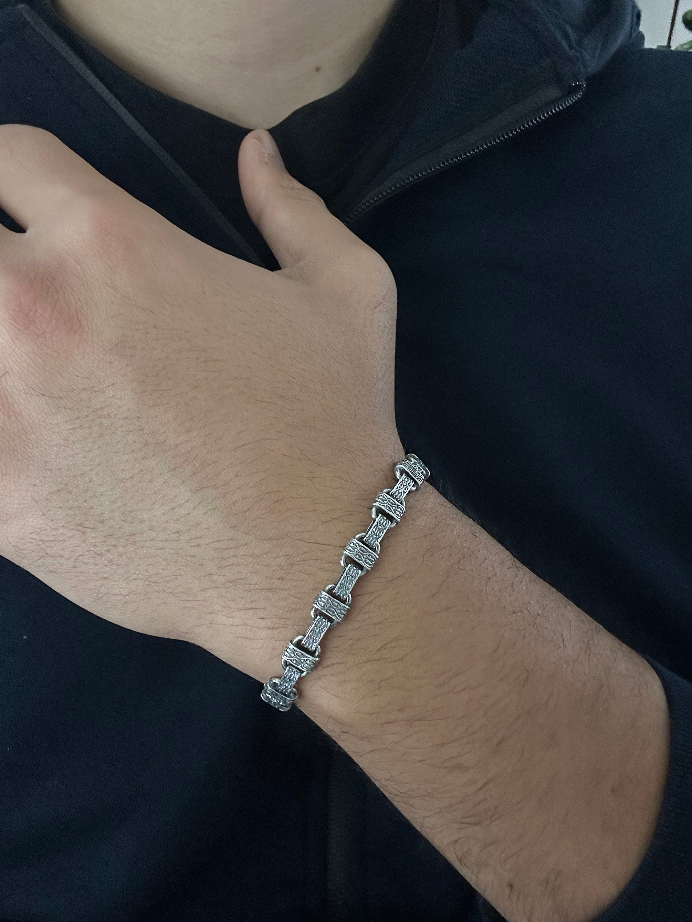 Chain Bracelet: Silver Ring Motif - 925 Sterling Handmade