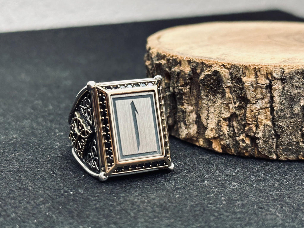 Square Elif Vav Ring: Turkish Sterling Silver - Ottoman Calligraphy Design
