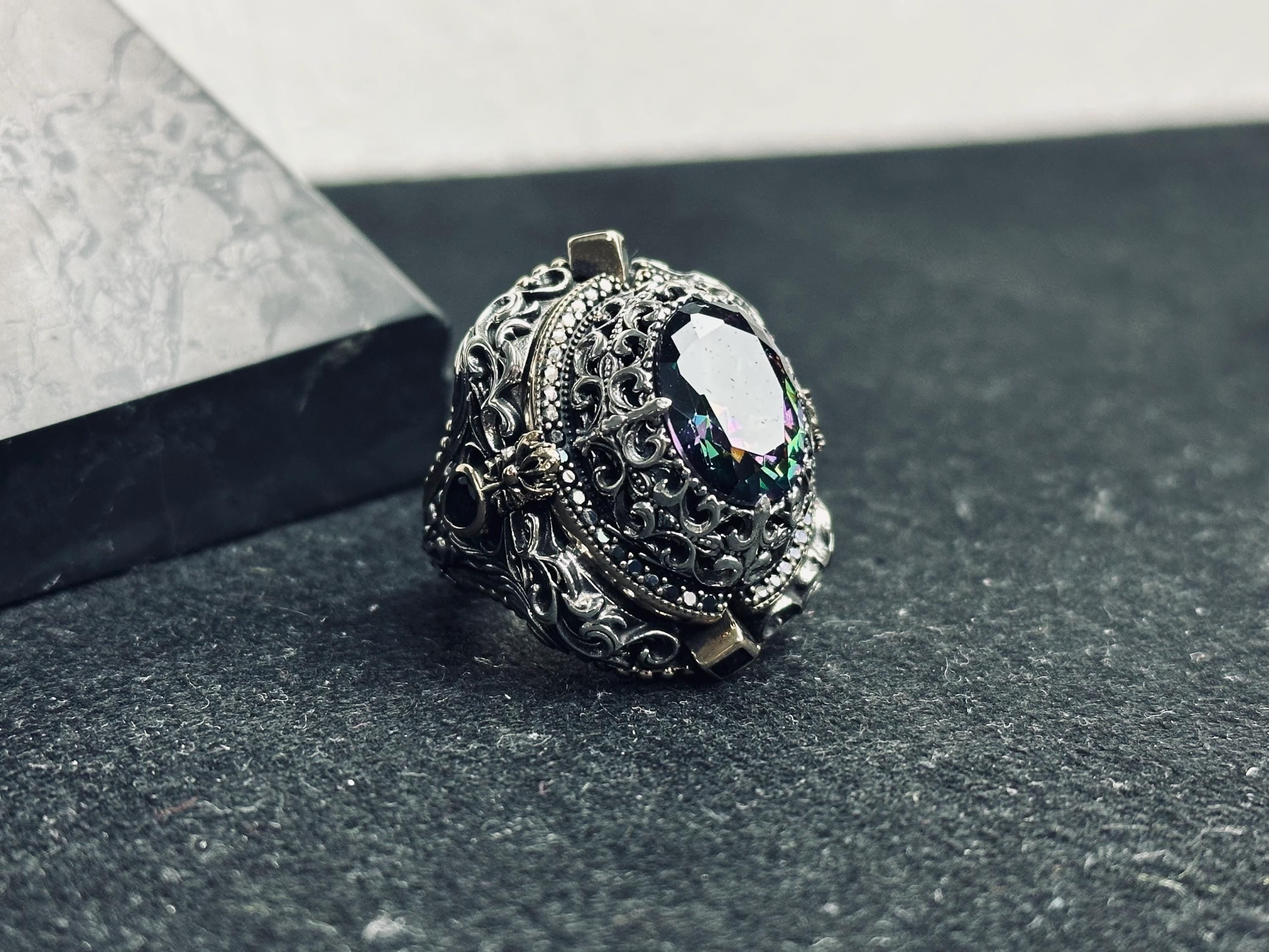 Mystic Topaz Ring, 925 Sterling Silver, Handmade Vintage Style