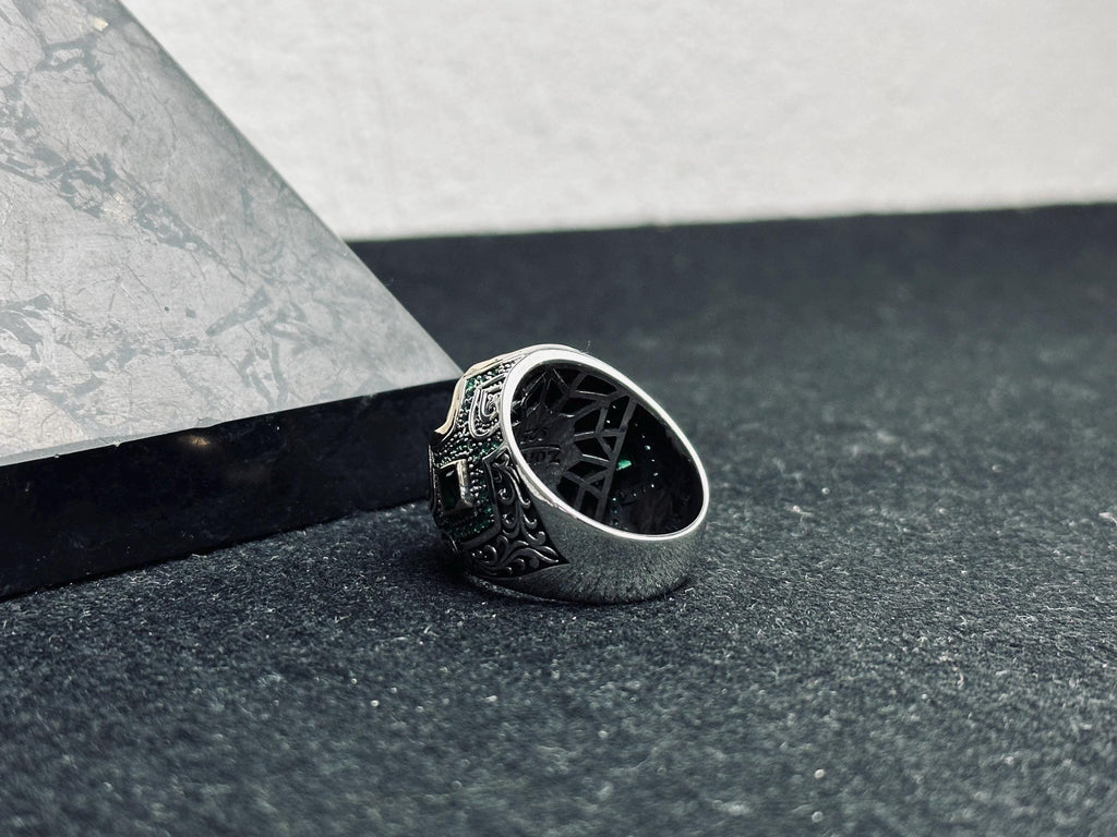 Malachite Sterling Silver Ring, Oval Green Stone (Men's Statement)