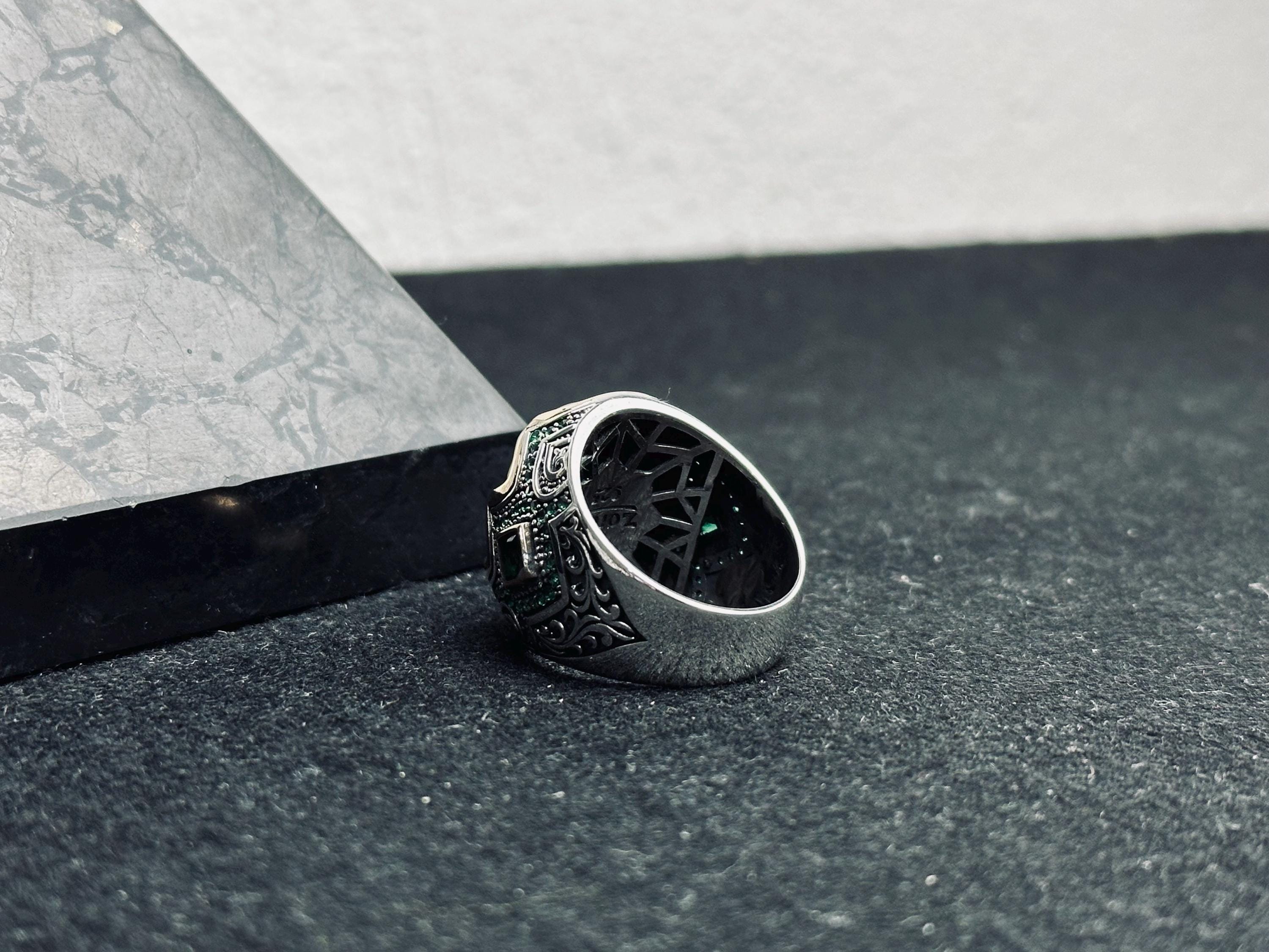 Malachite Sterling Silver Ring, Oval Green Stone (Men's Statement)
