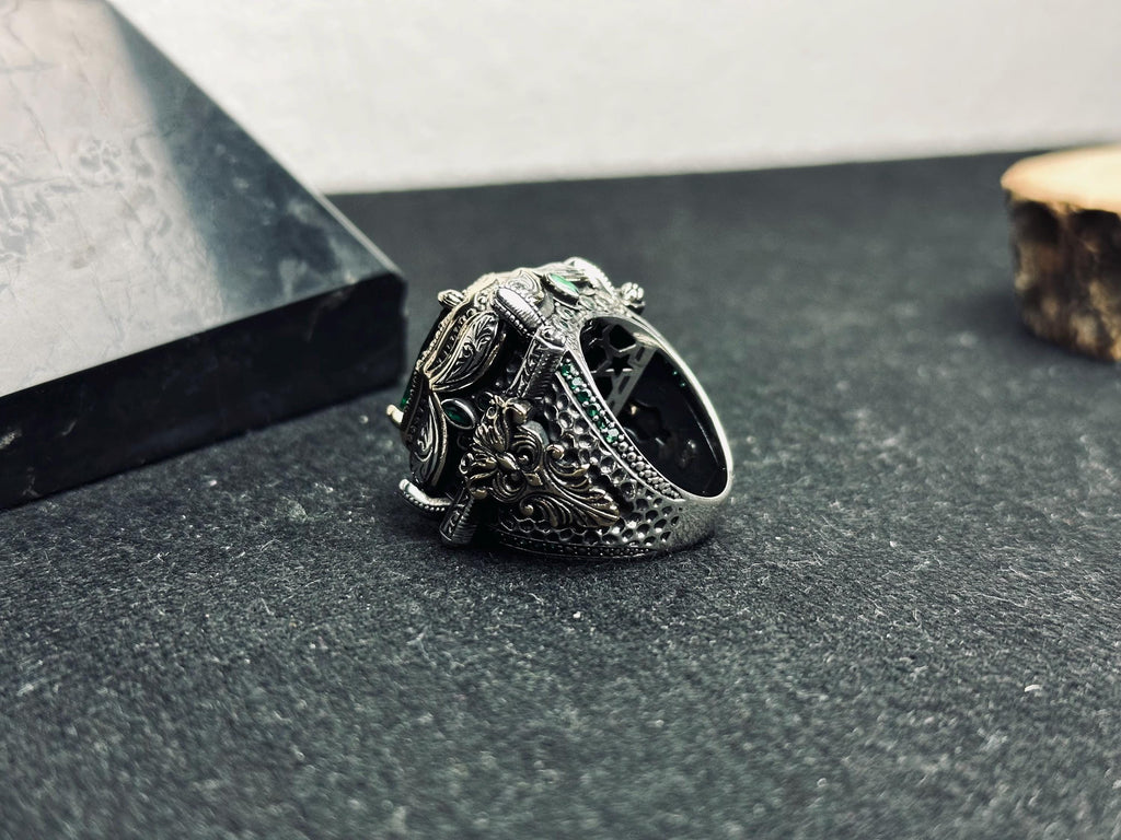 Men’s Emerald Ring: Bold Square Gem - Handmade Sterling Silver