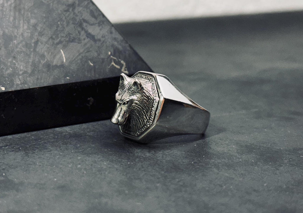 Wolf Statement Ring: Sterling Silver Handmade (Men's Sizes)