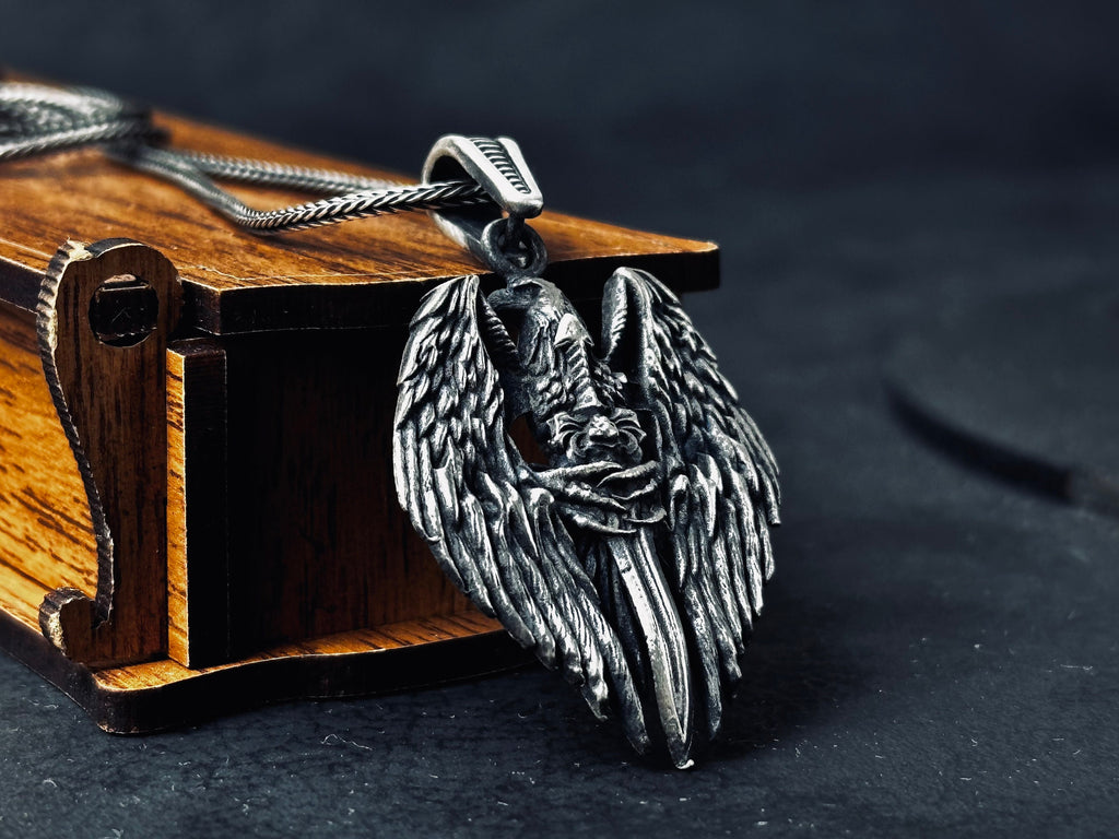 Eagle Skeleton Sword Necklace - Silver Statement Jewelry