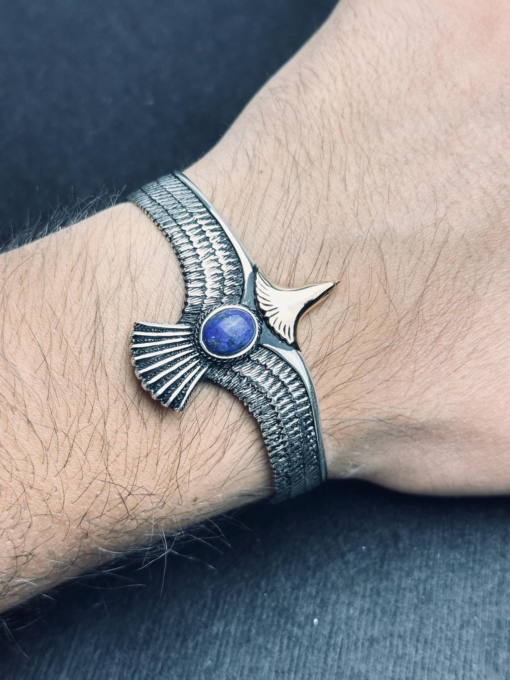 Eagle Bracelet: Lapis Lazuli and Sterling Silver (Handmade Cuff)
