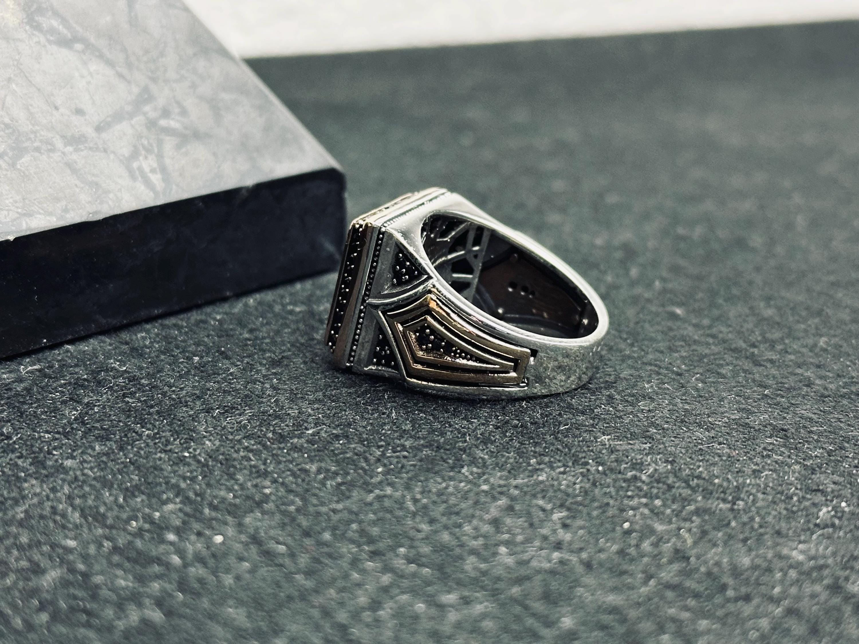 Square Signet Ring: Moon and Star Design (Sterling Silver Handmade)