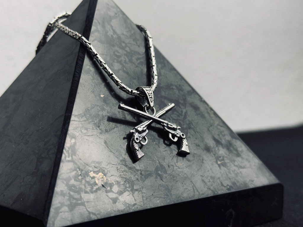 Gun Necklace, Sterling Silver Revolver Pendant, Six Shooter Charm (Adjustable Chain)