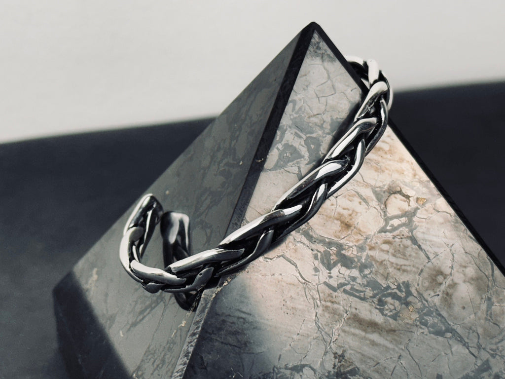 Sterling Silver Cuff Bracelet: Braided Design - Handmade for Men
