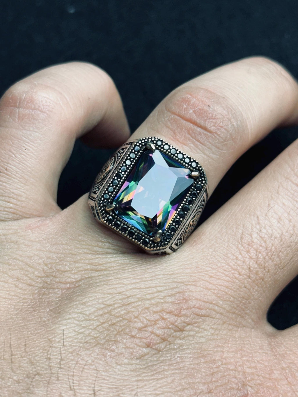 Sterling Silver Ring: Mystic Topaz Stone - Vintage Boho Jewelry