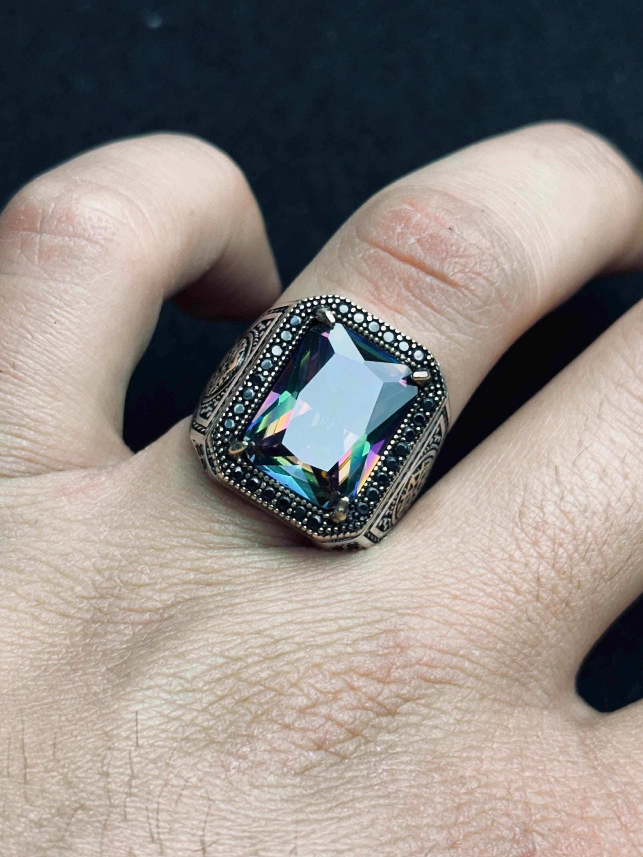 Sterling Silver Ring: Mystic Topaz Stone - Vintage Boho Jewelry