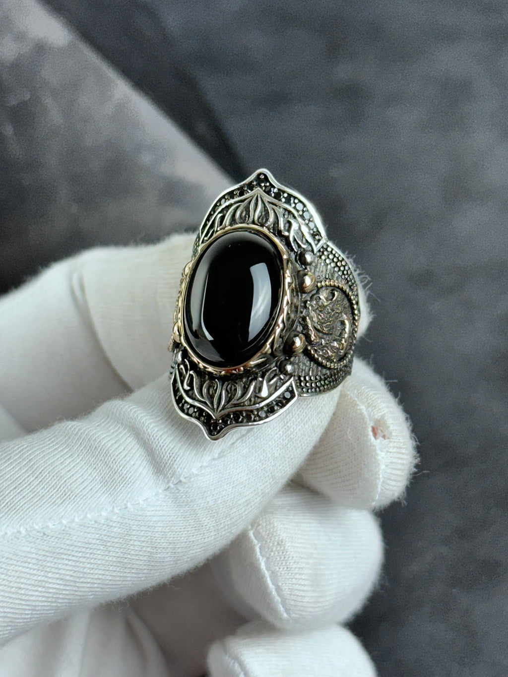 Archer Ring: Sterling Silver with Onyx Stone - Adjustable Statement Piece