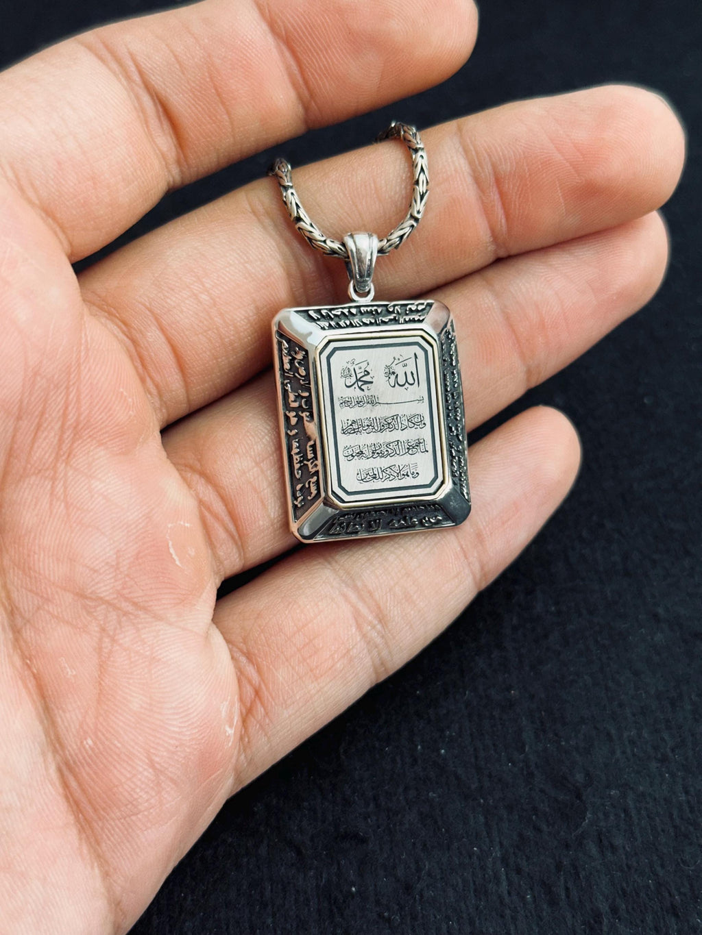Arabic Ayat Pendant Necklace - Handmade Sterling Silver, Turkish Style