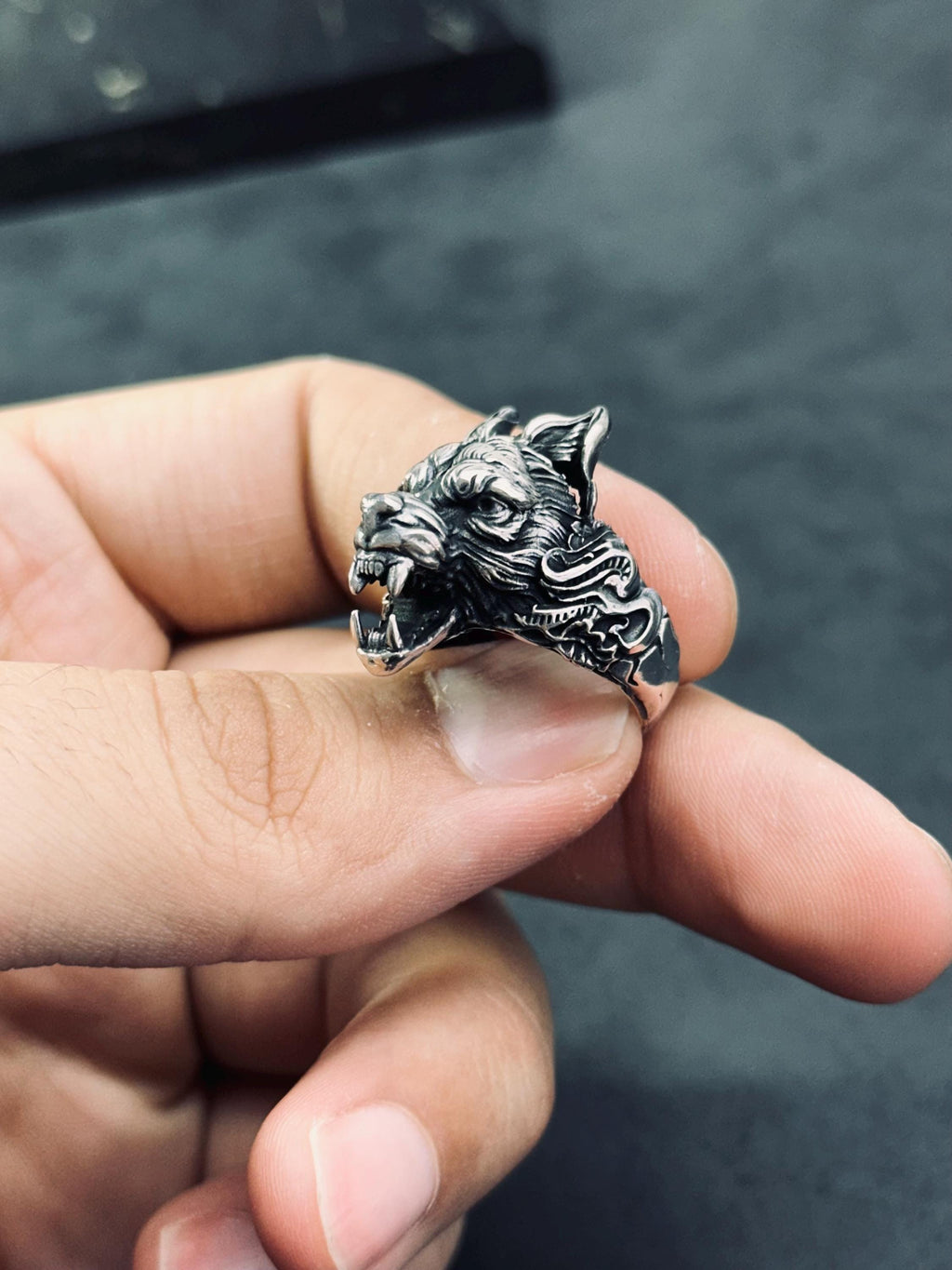 Wolf Head Ring: Gothic Sterling Silver (Handmade, Gift Box)
