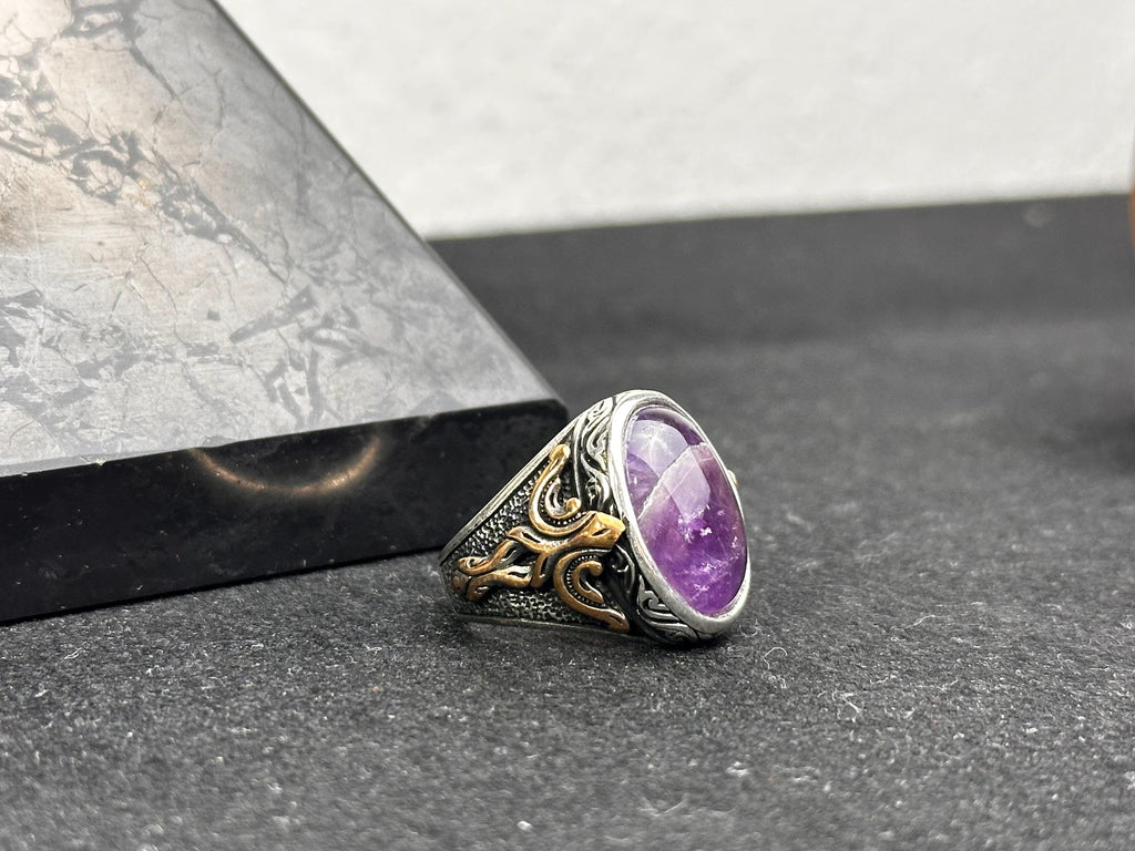 Amethyst Silver Ring - Handmade Men's Gemstone Jewelry
