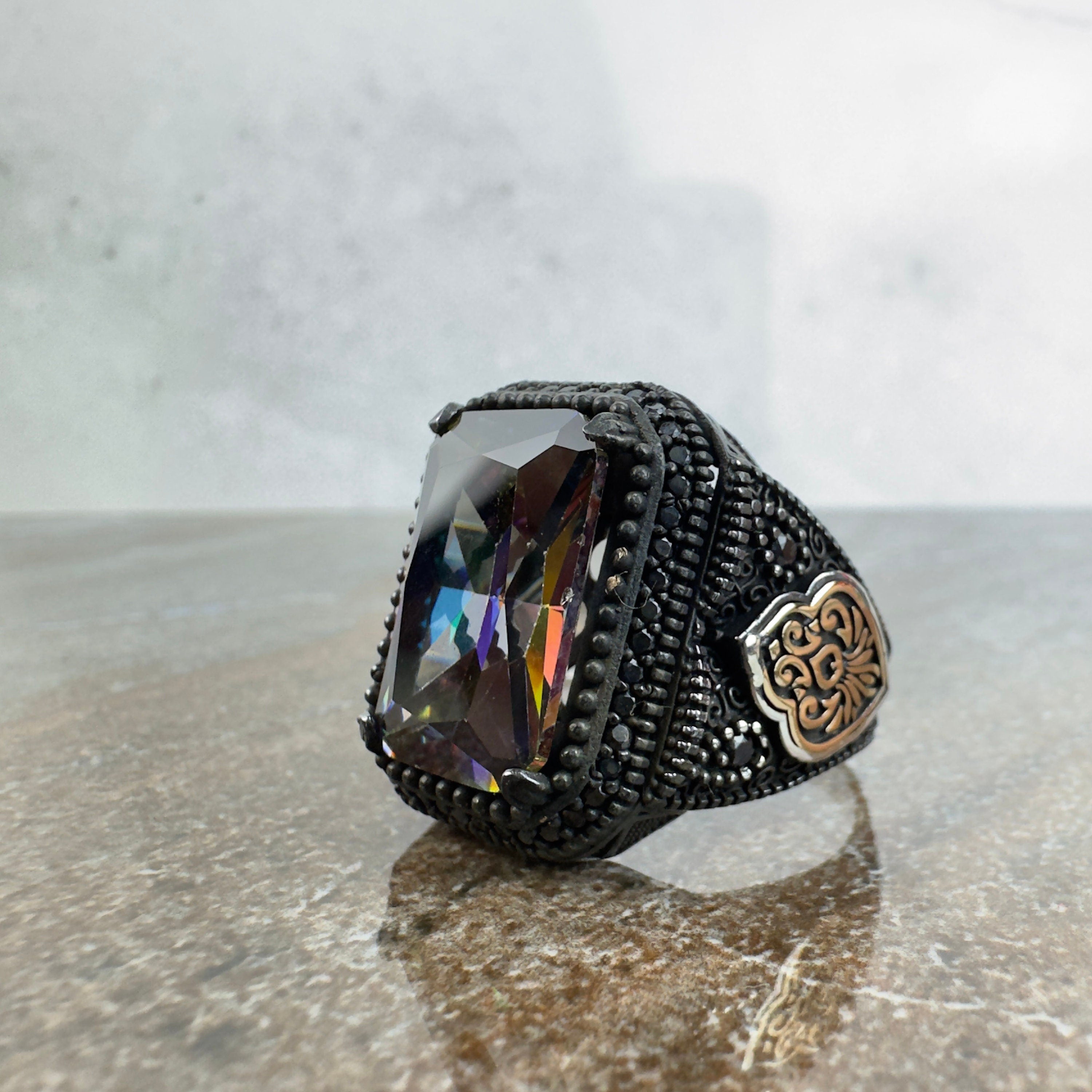 Men's Mystic Topaz Ring: Handmade Sterling Silver (Signet Style)