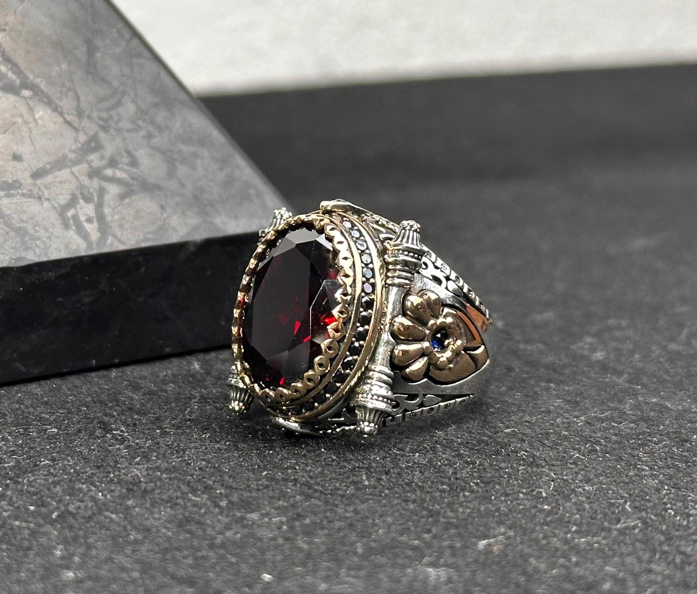 Red Zirconium Stone Ring: Sterling Silver Handmade Jewelry