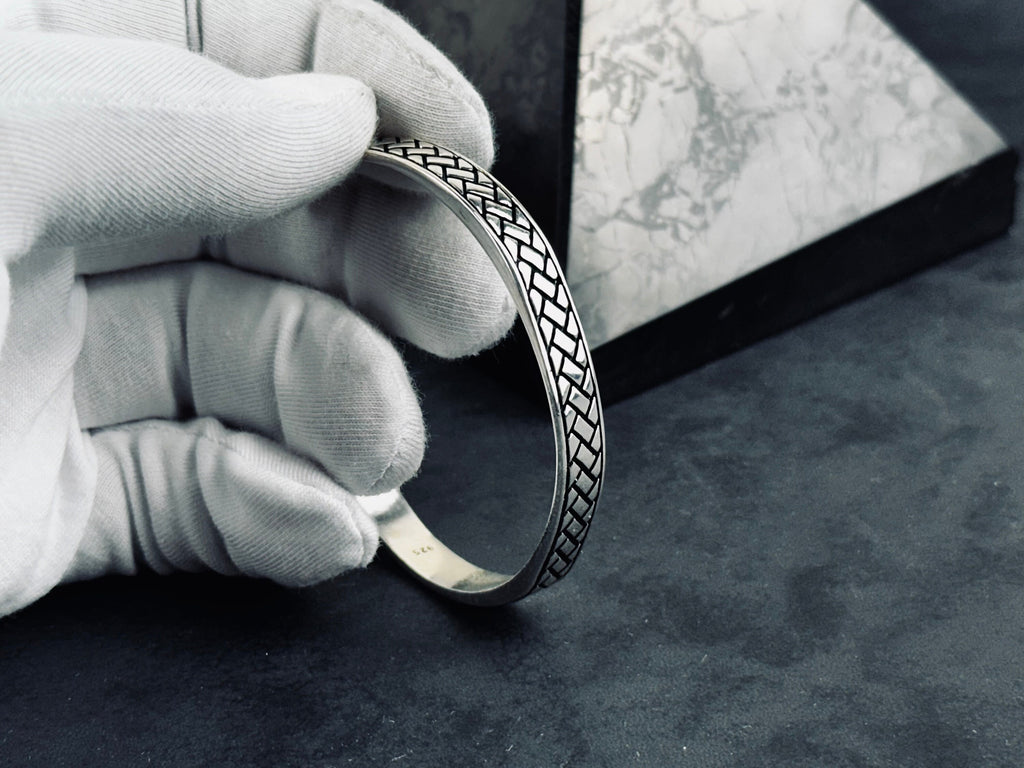 Sterling Silver Greek Cuff: Adjustable Handmade Bracelet (Men’s Jewelry)