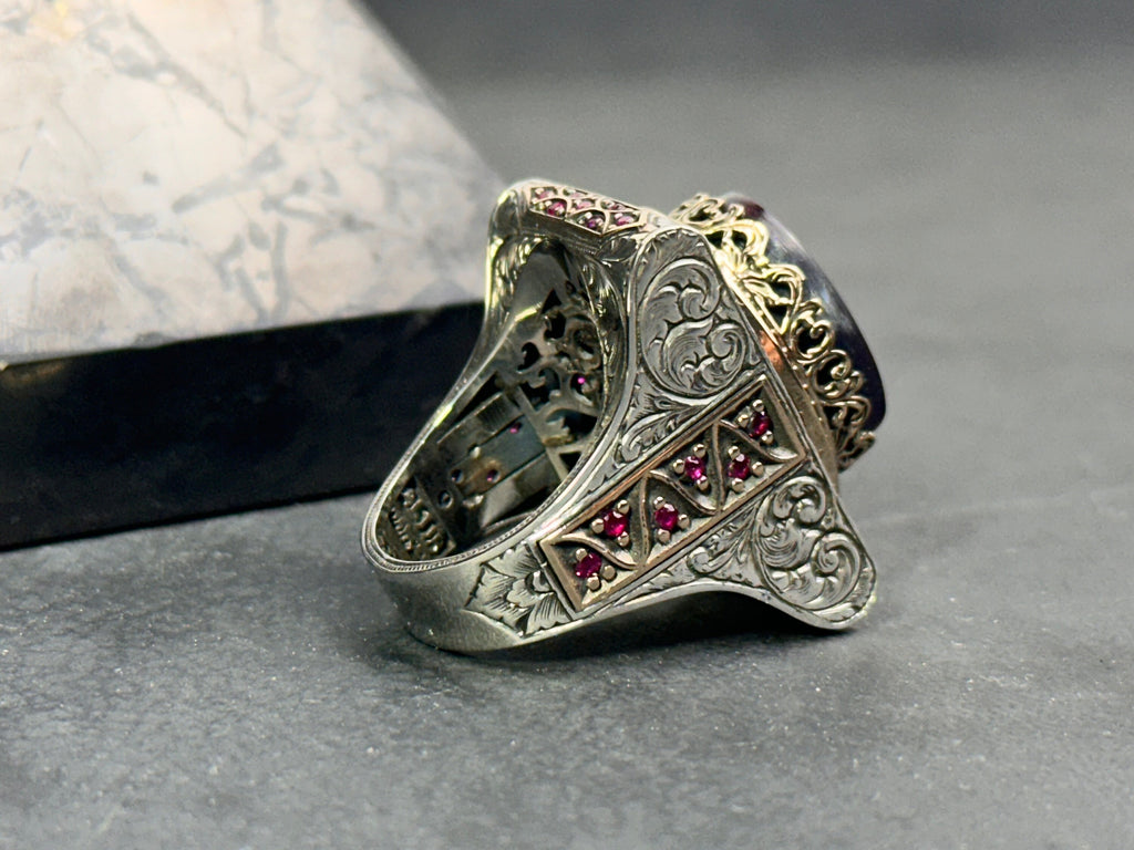 Sterling Silver Amber Ring - Handmade Arabic Inshirah Statement