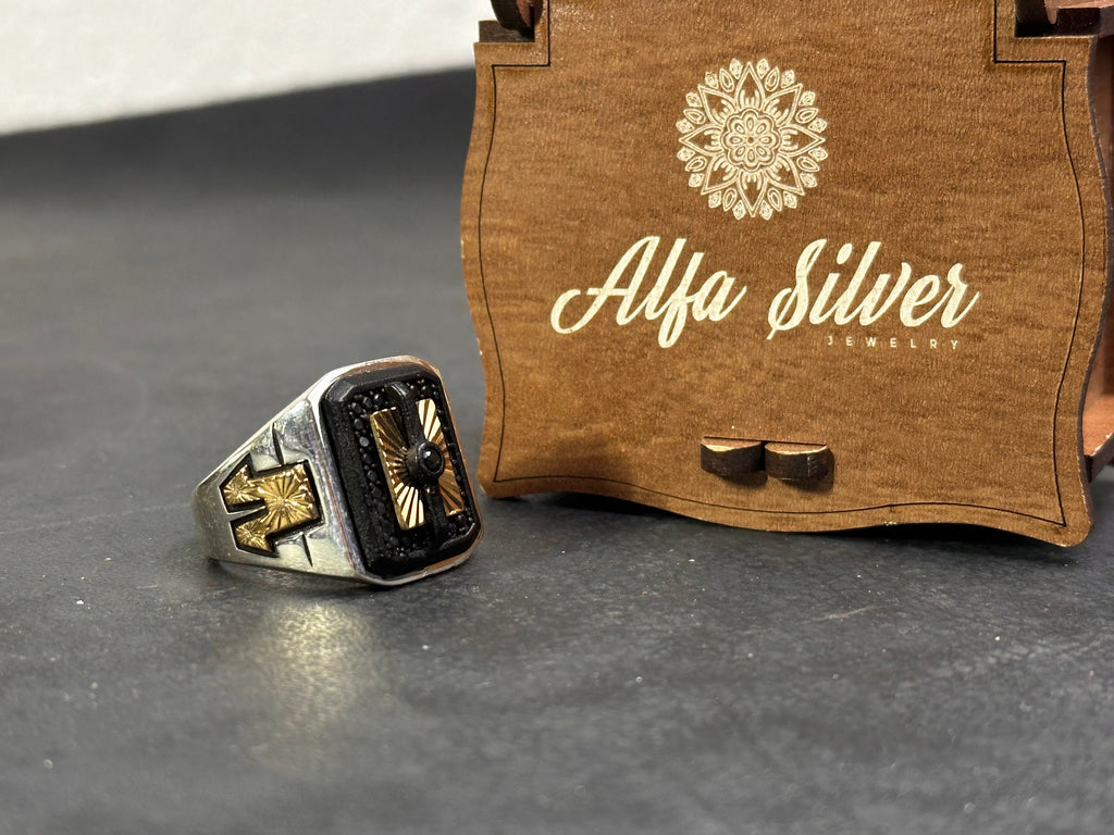 Sunrise Sterling Silver Ring: Square Statement Design (Handmade for Men)