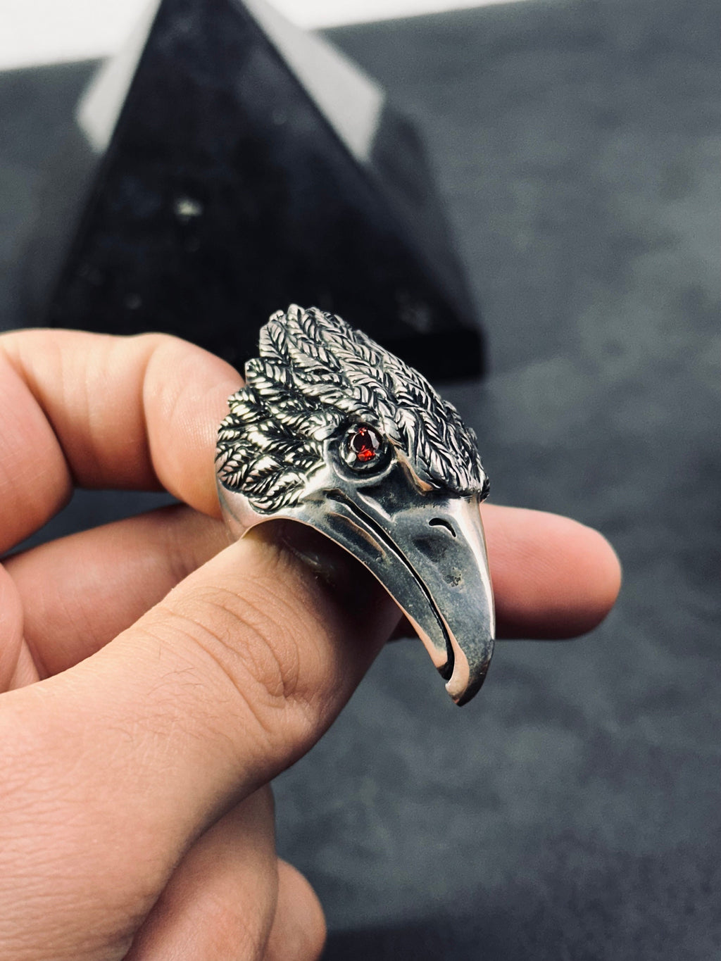 Eagle Head Ring: Large Sterling Silver - Hand-Engraved Detail