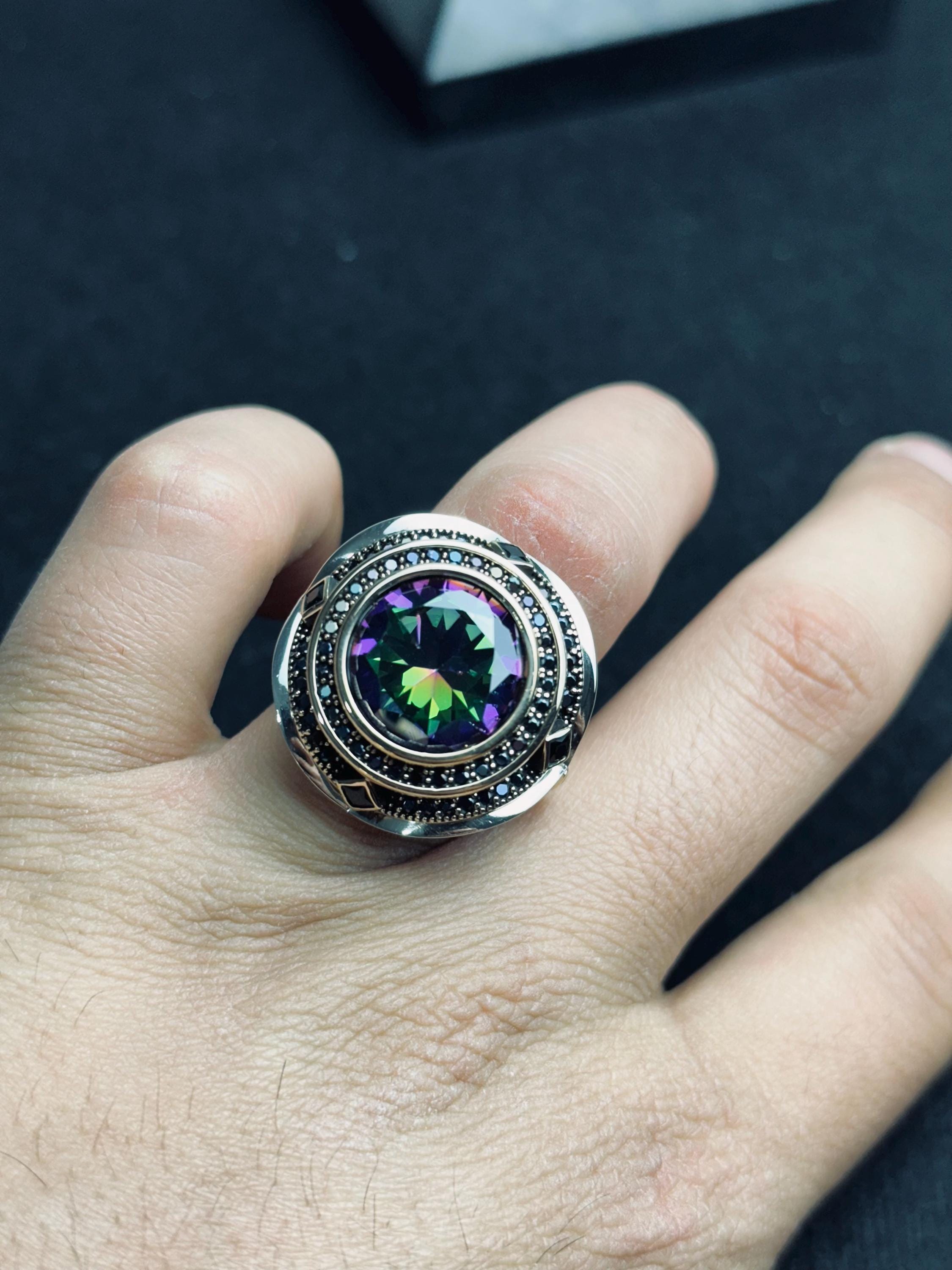 Mystic Topaz Men's Ring: Handmade Sterling Silver, Turkish Gemstone