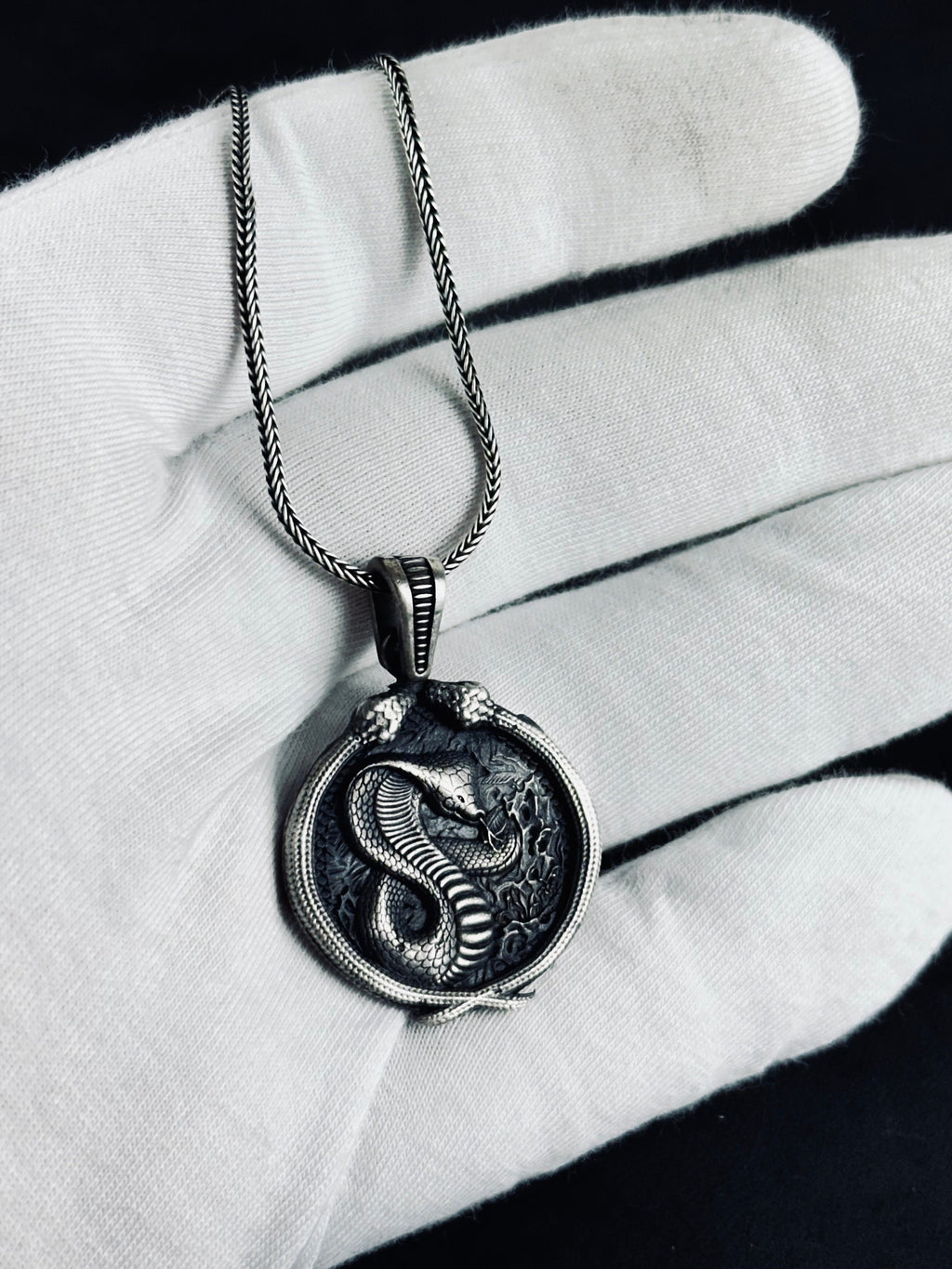 Silver Snake Necklace - Handmade Serpent Pendant on Chain