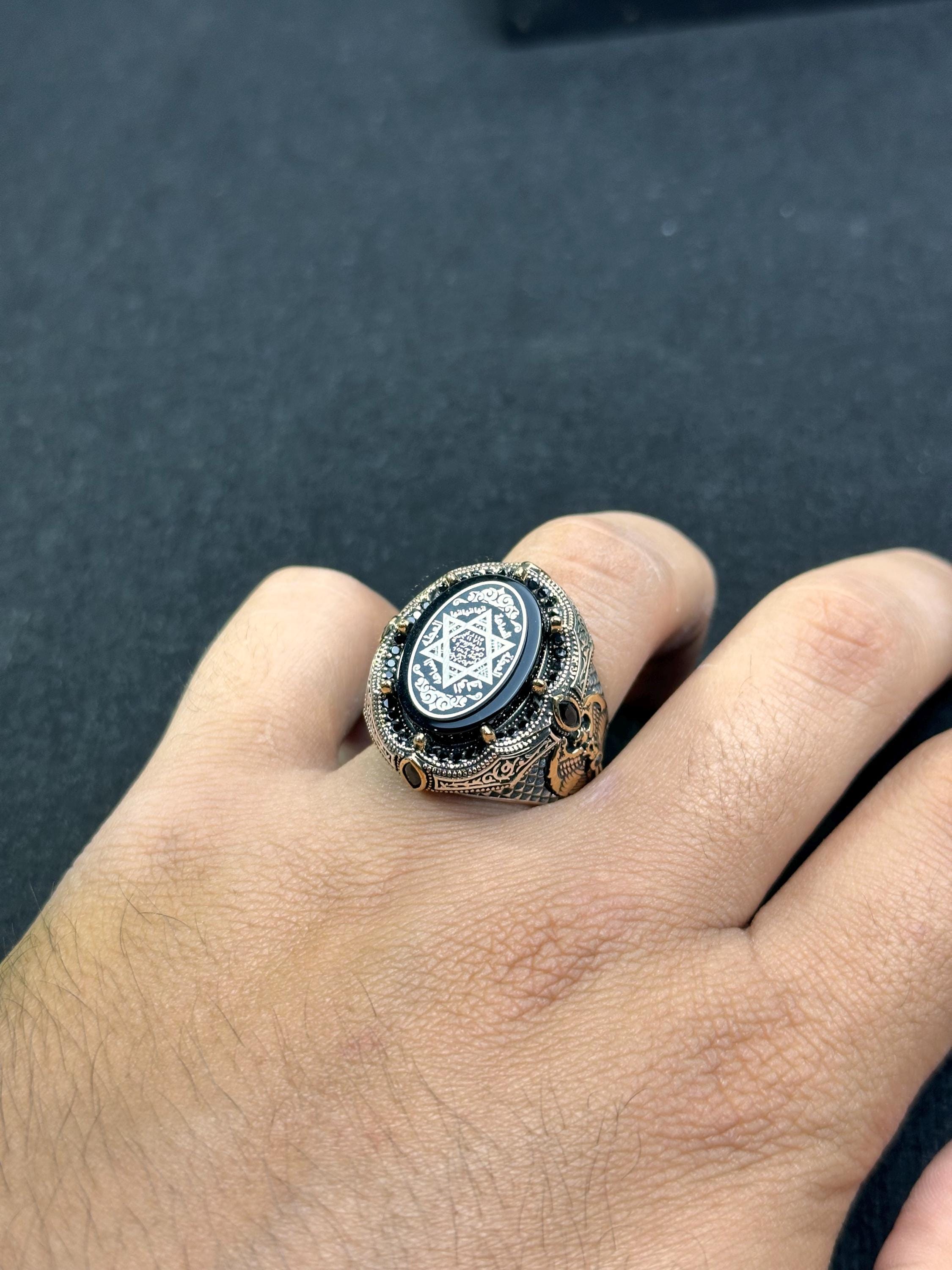 Sterling Silver Solomon Seal Ring - Amber Stone Protection