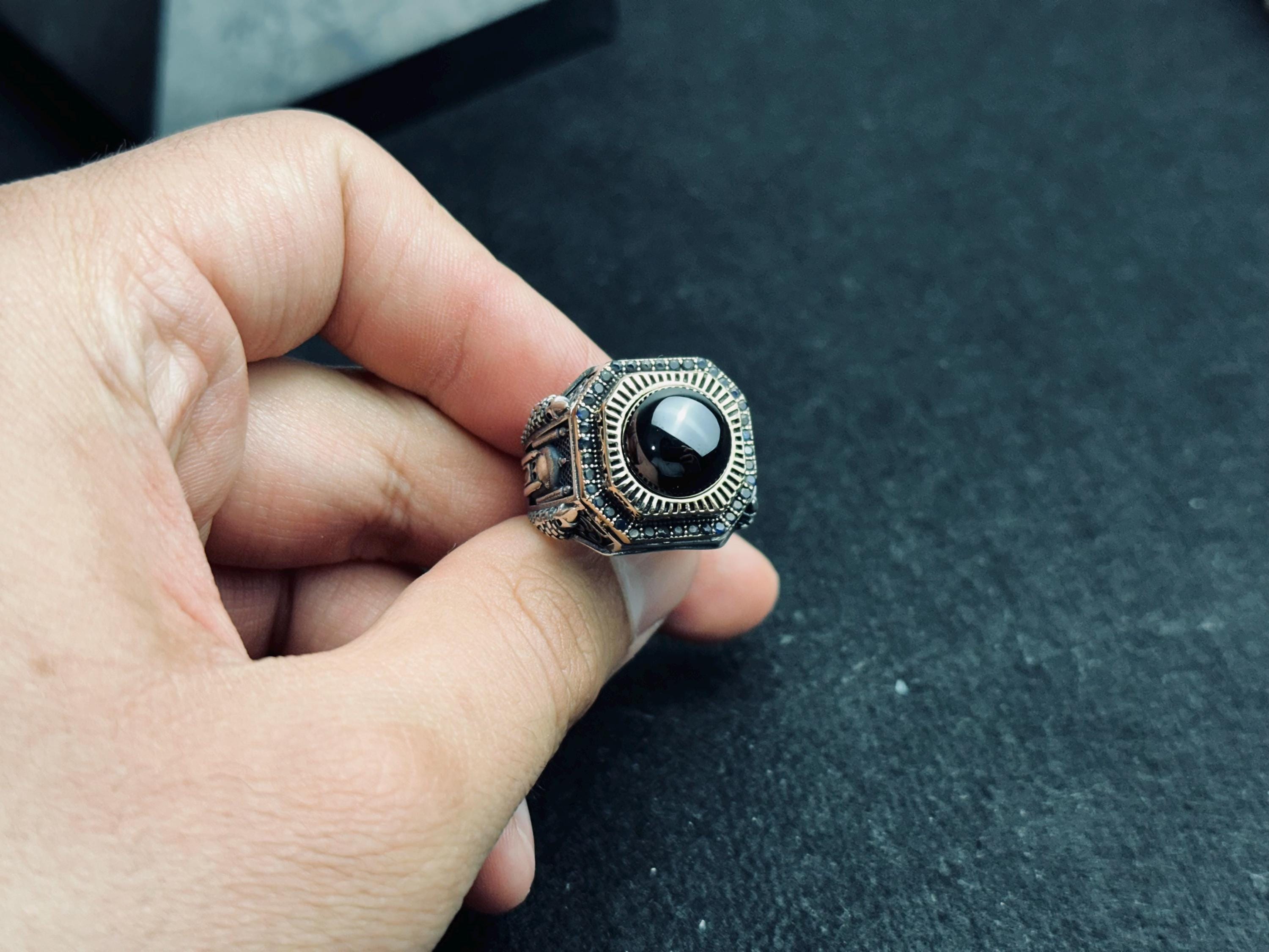 Onyx Statement Ring: Turkish Handmade Sterling Silver (Men's Size)