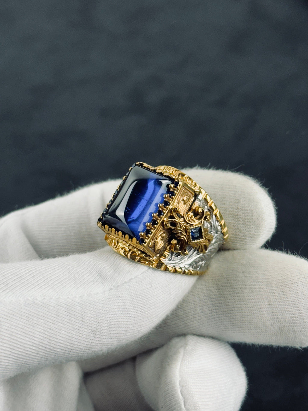Handmade Silver Cross Ring, Blue Zirconium Square Stone (Men's Sizes)