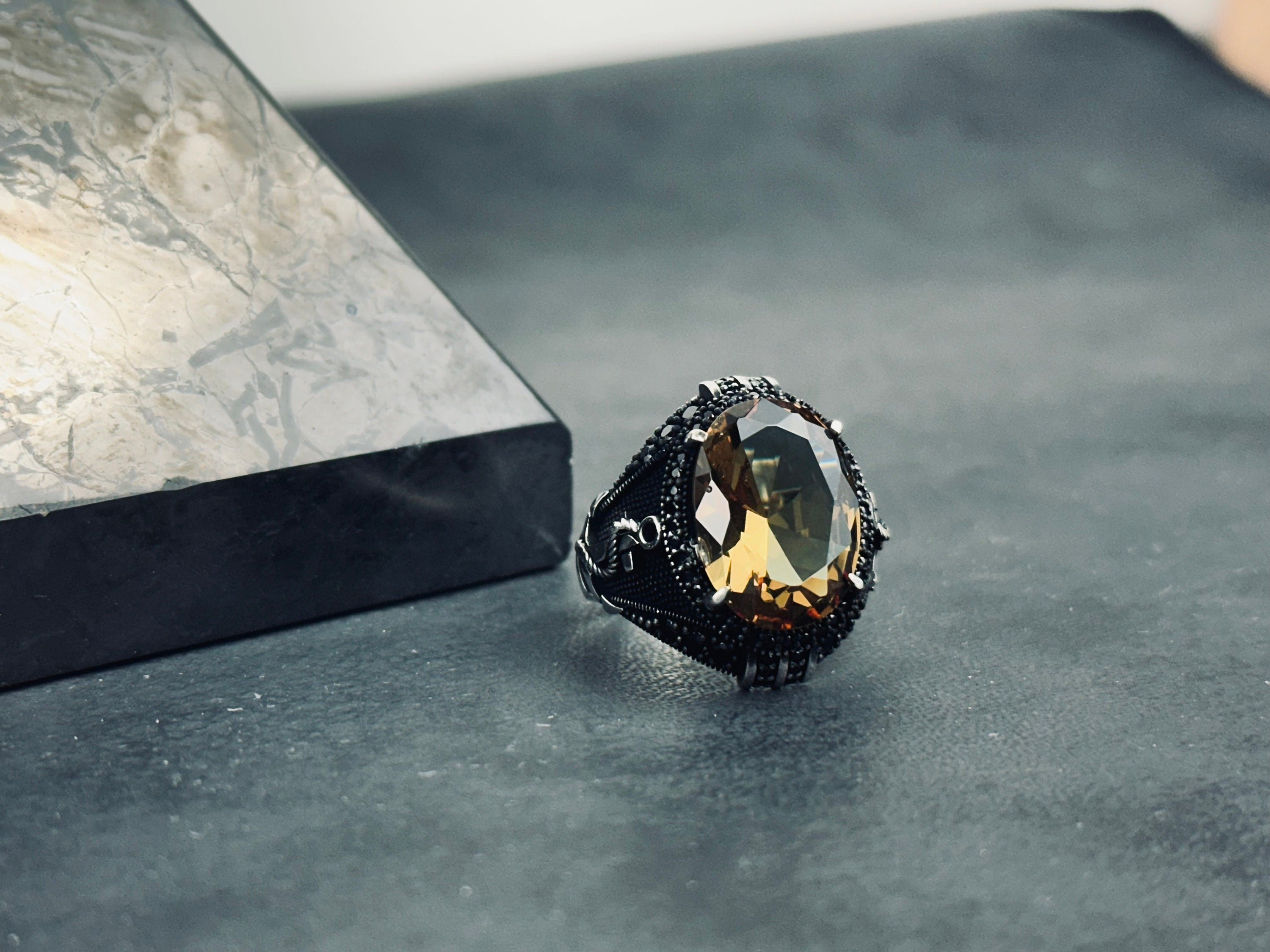 Color-Change Sultanit Ring - Sterling Silver with Anchor Detail