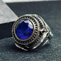 Men's Sterling Silver Ring: Blue Zircon Stone - Handmade Turkish Design