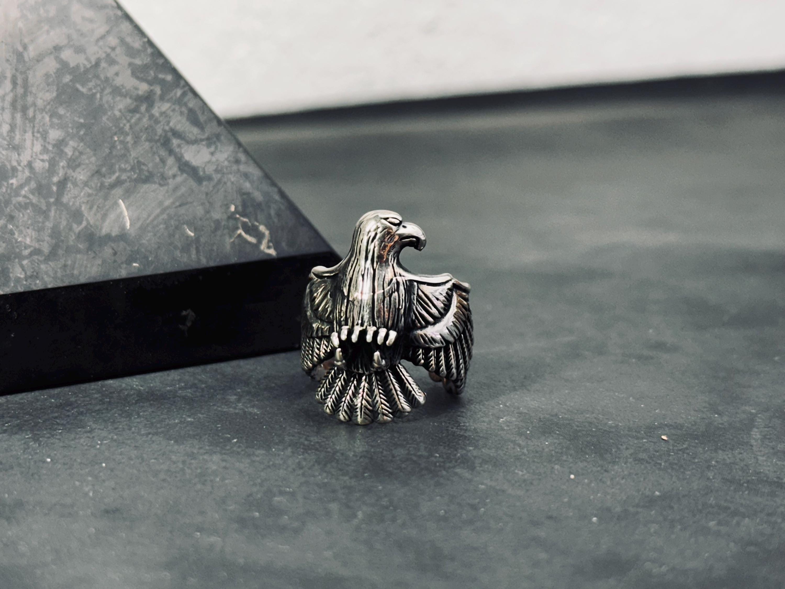 Eagle Statement Ring: Oxidized Sterling Silver (Adjustable)