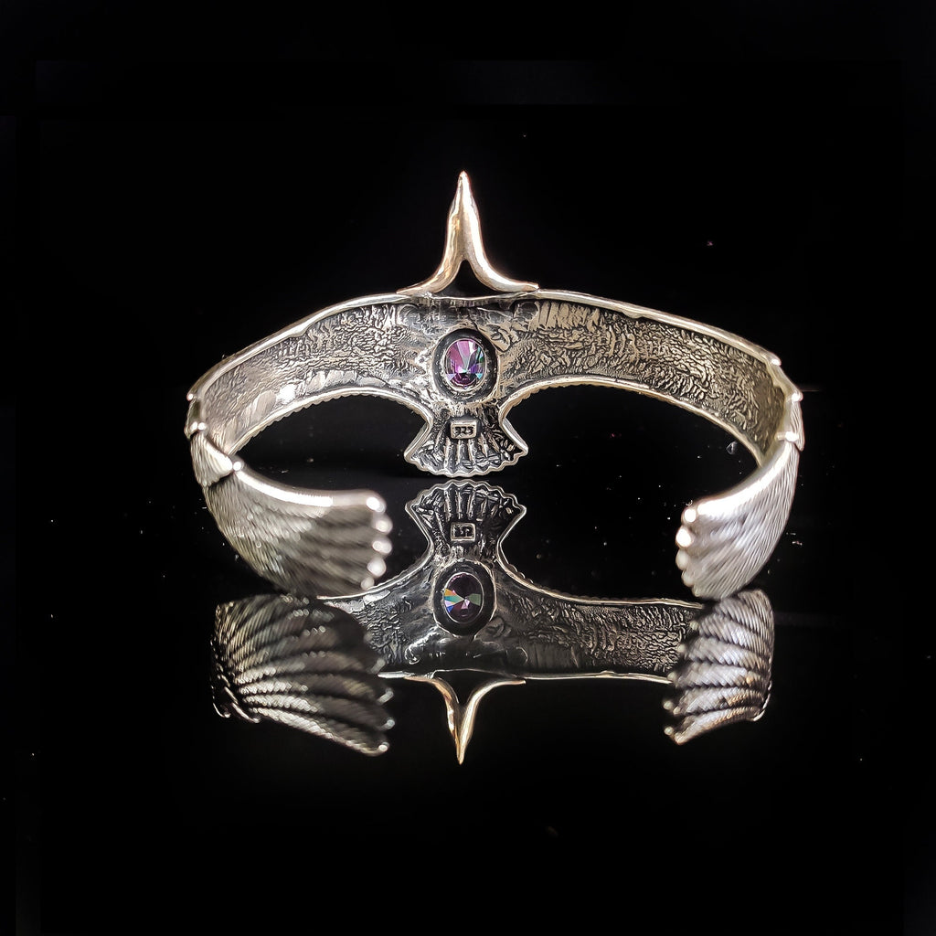 Sterling Silver Eagle Cuff Bracelet, Mystic Topaz Stone (Handmade)