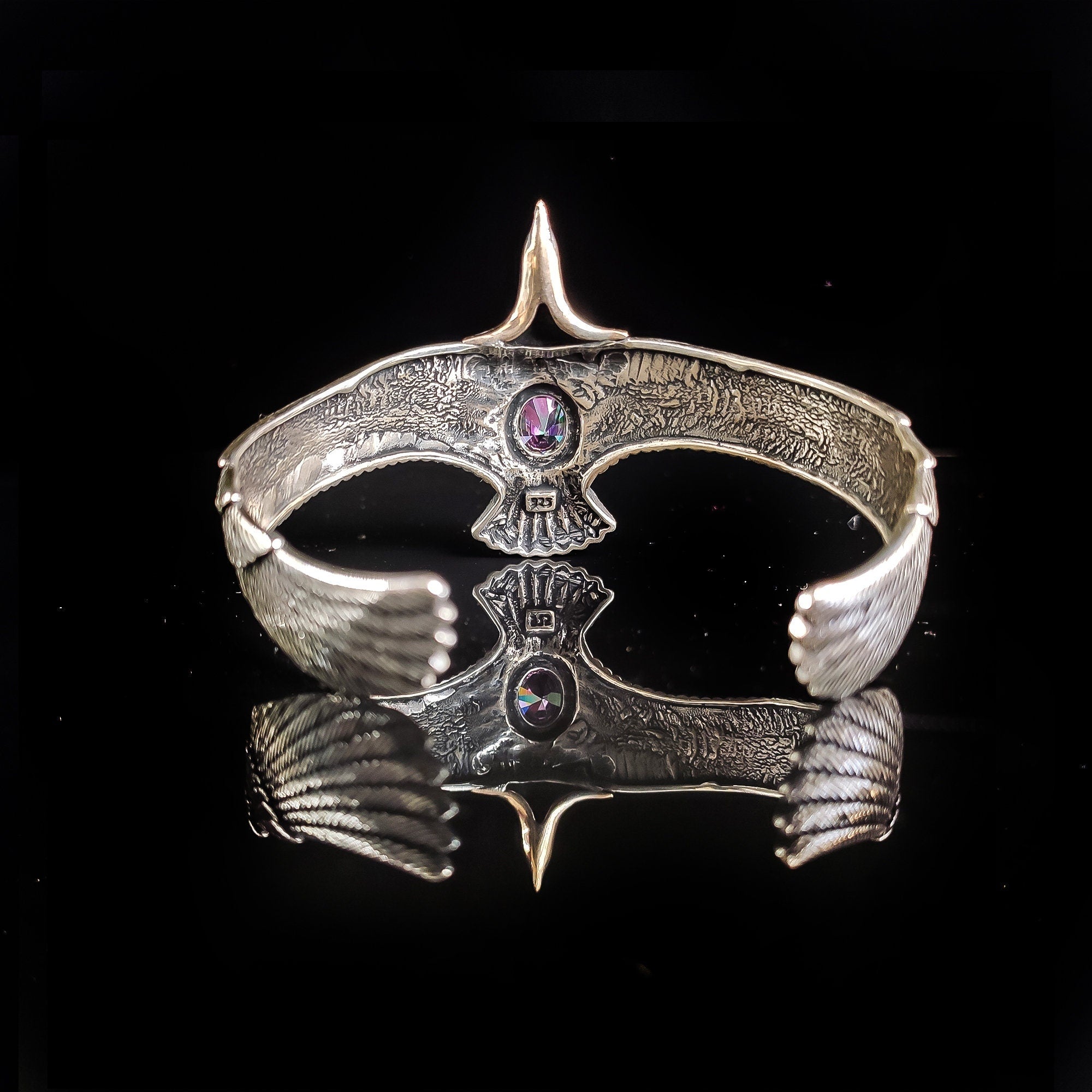 Sterling Silver Eagle Cuff Bracelet, Mystic Topaz Stone (Handmade)