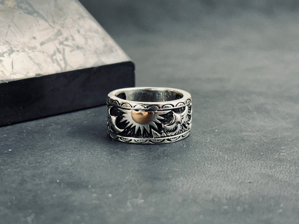 Celestial Sterling Silver Sun Signet Ring (Dainty Sunrise Band)