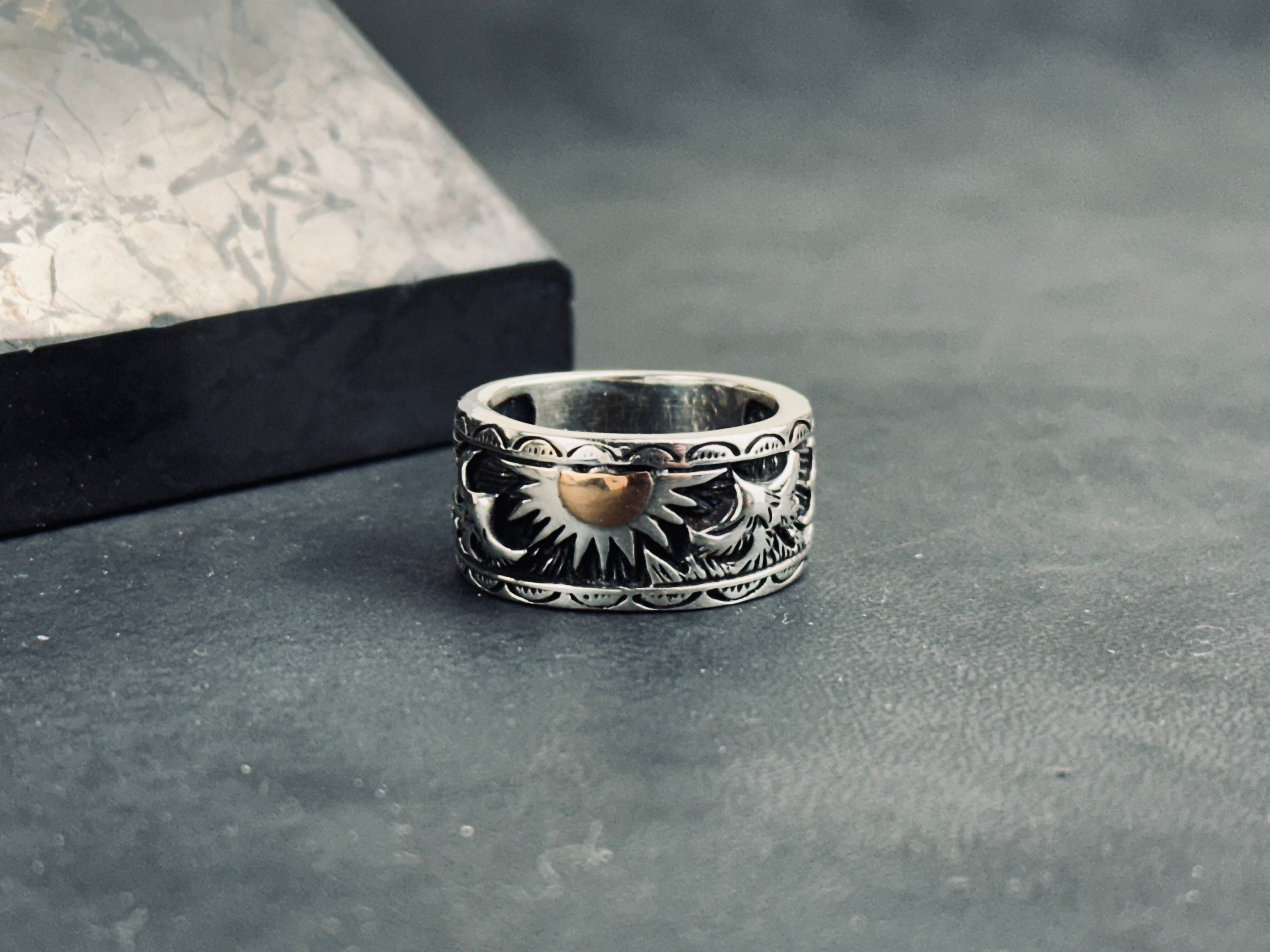 Celestial Sterling Silver Sun Signet Ring (Dainty Sunrise Band)