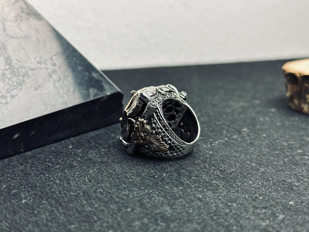 Men's Square Zircon Ring: Bold Black Stone (925 Sterling Silver)