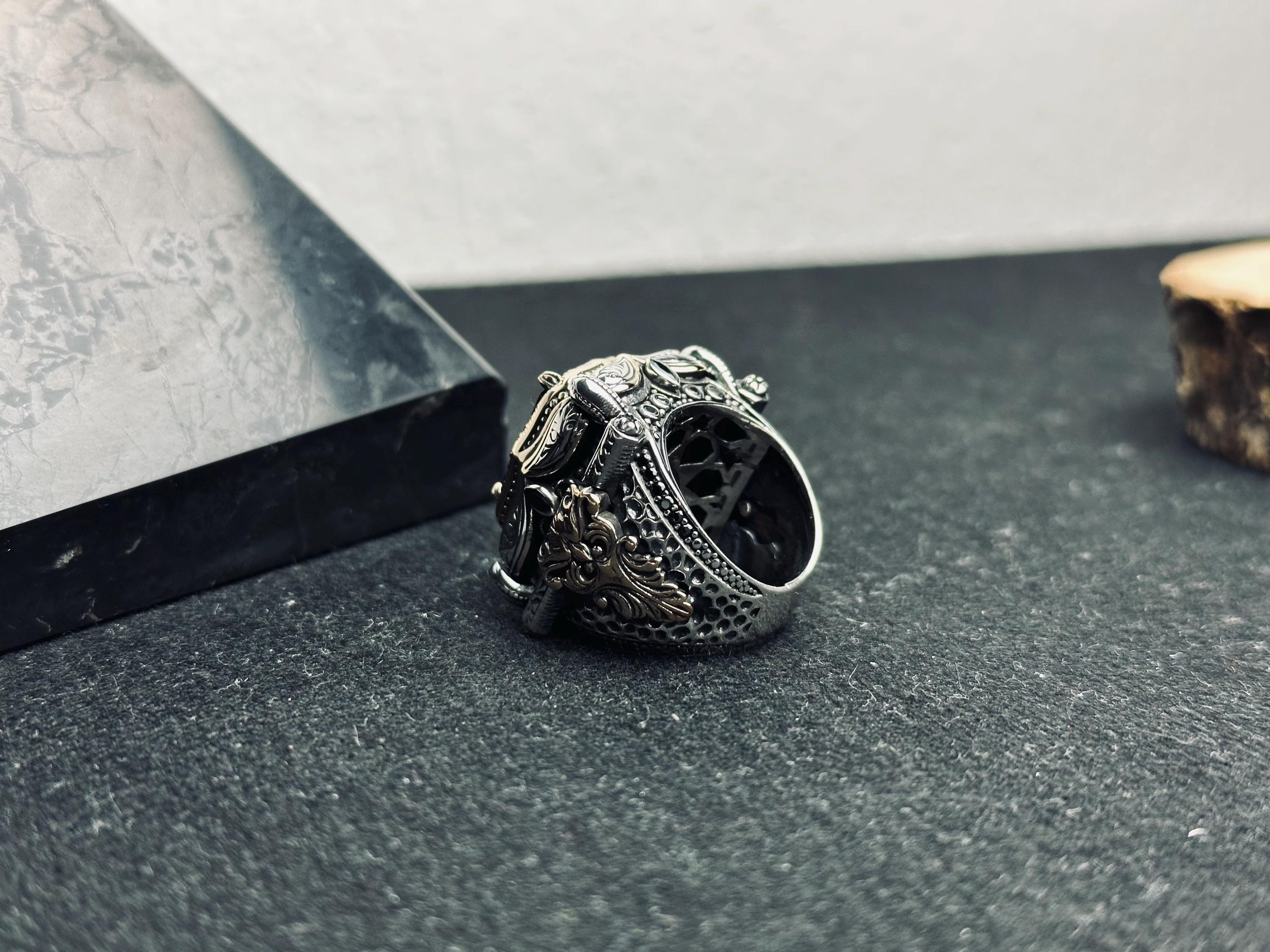 Men's Square Zircon Ring: Bold Black Stone (925 Sterling Silver)