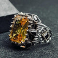 Sterling Silver Mens Citrine Ring: Turkish Handmade, Rectangular Stone
