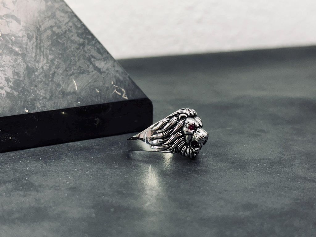 Sterling Silver Lion Head Ring: Handmade Men's Statement Jewelry