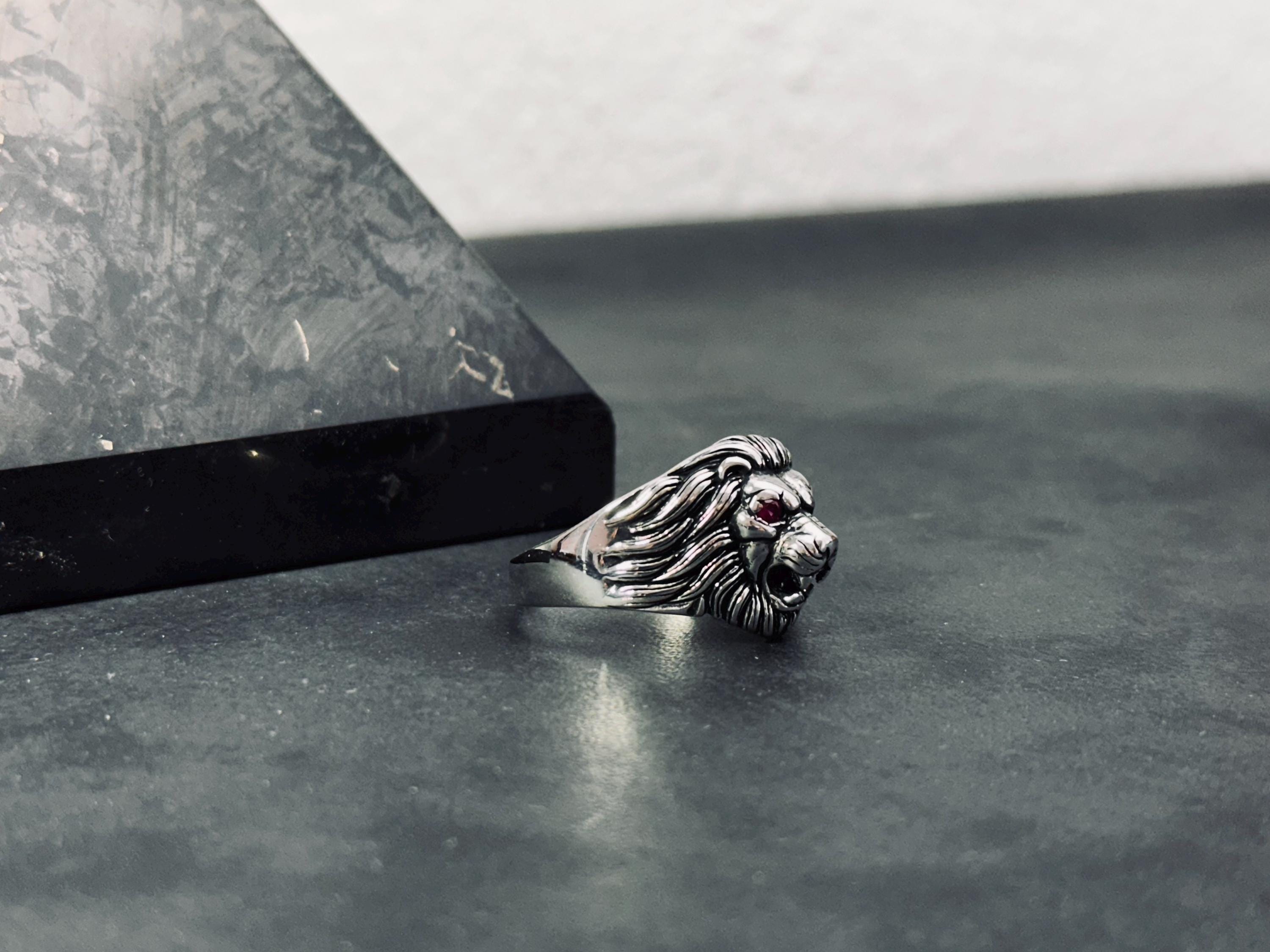 Sterling Silver Lion Head Ring: Handmade Men's Statement Jewelry